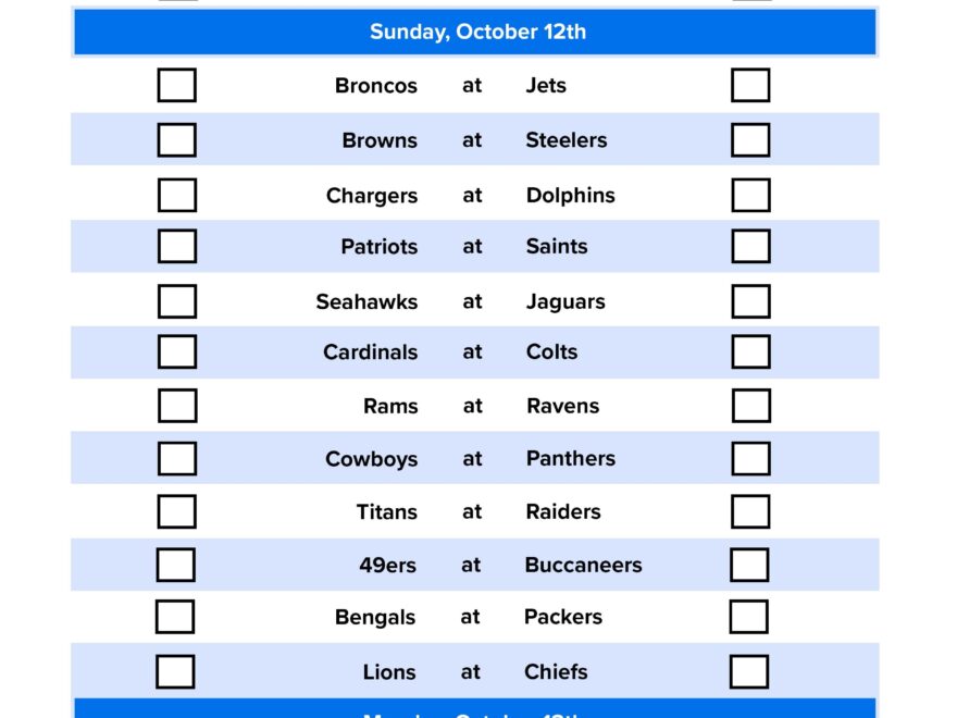 NFL Week 6 Pick Em Sheet Free Printable Schedule And Betting Odds FanDuel Research