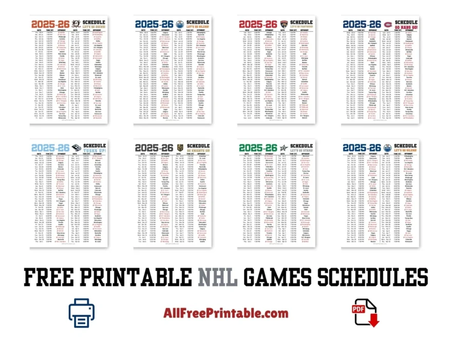 NHL Games Schedules Free Printable