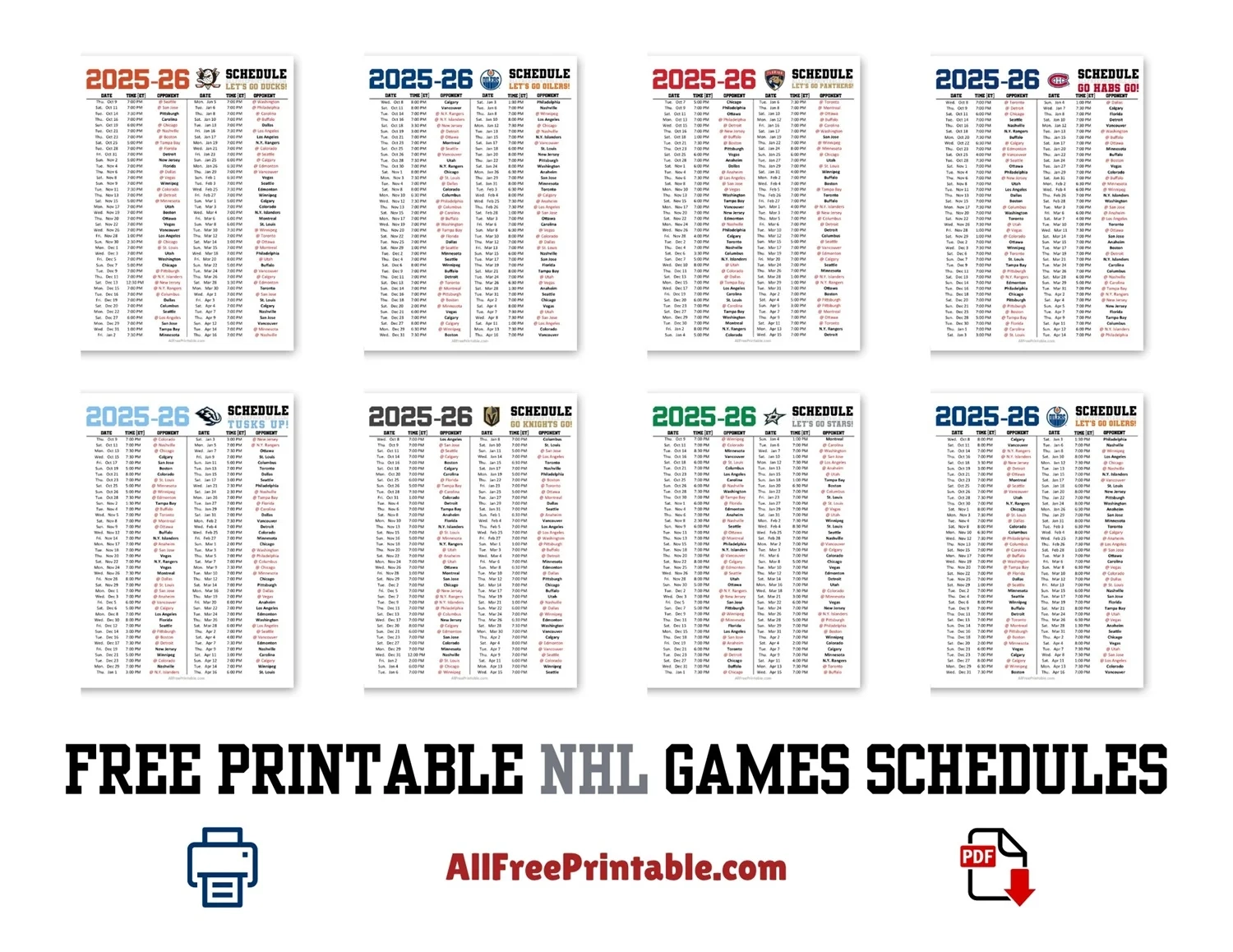 NHL Games Schedules Free Printable