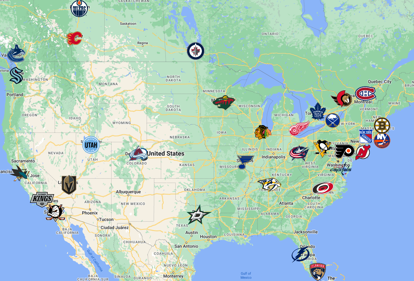 NHL Map Teams Logos Sport League Maps NHL Map Teams Logos Sport League Maps