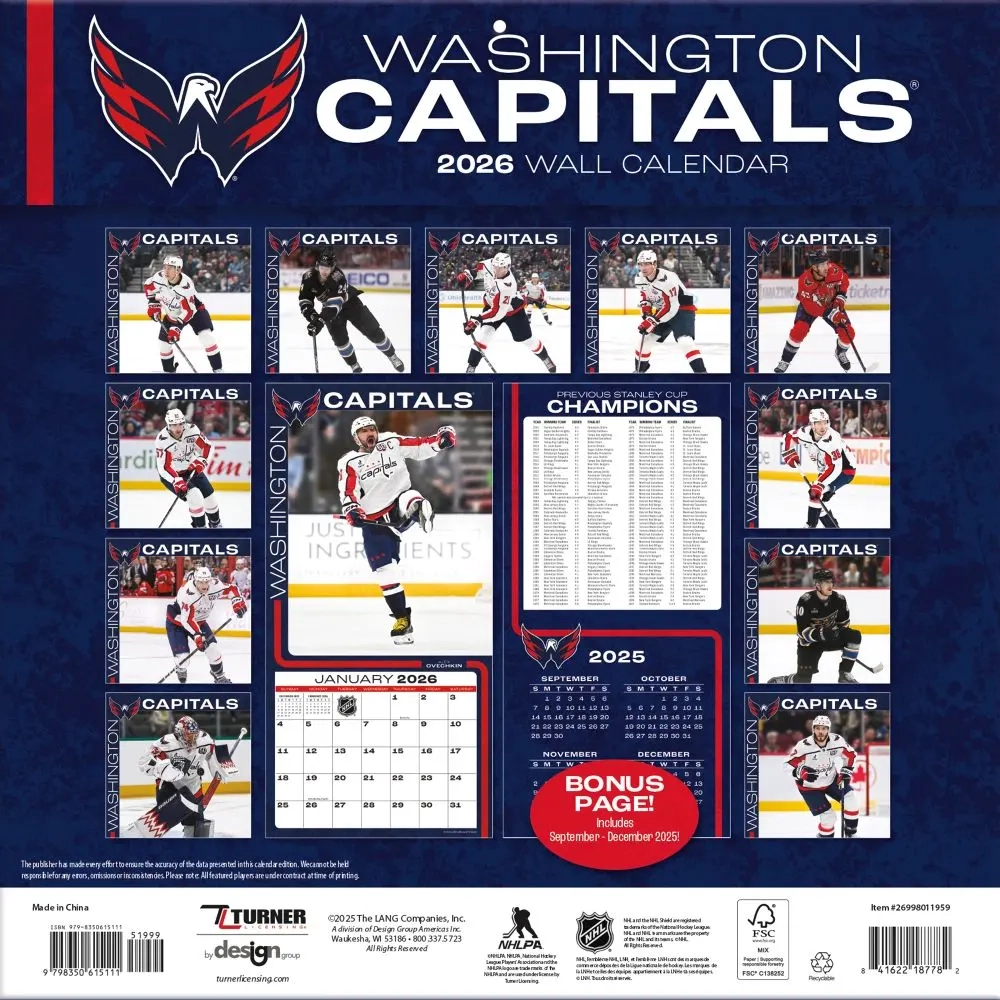 NHL Washington Capitals 2026 Wall Calendar Calendars NHL Washington Capitals 2026 Wall Calendar Calendars