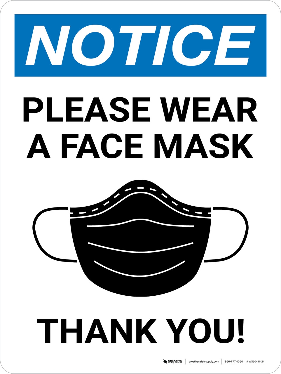 notice please wear a face mask thank you portrait wall sign