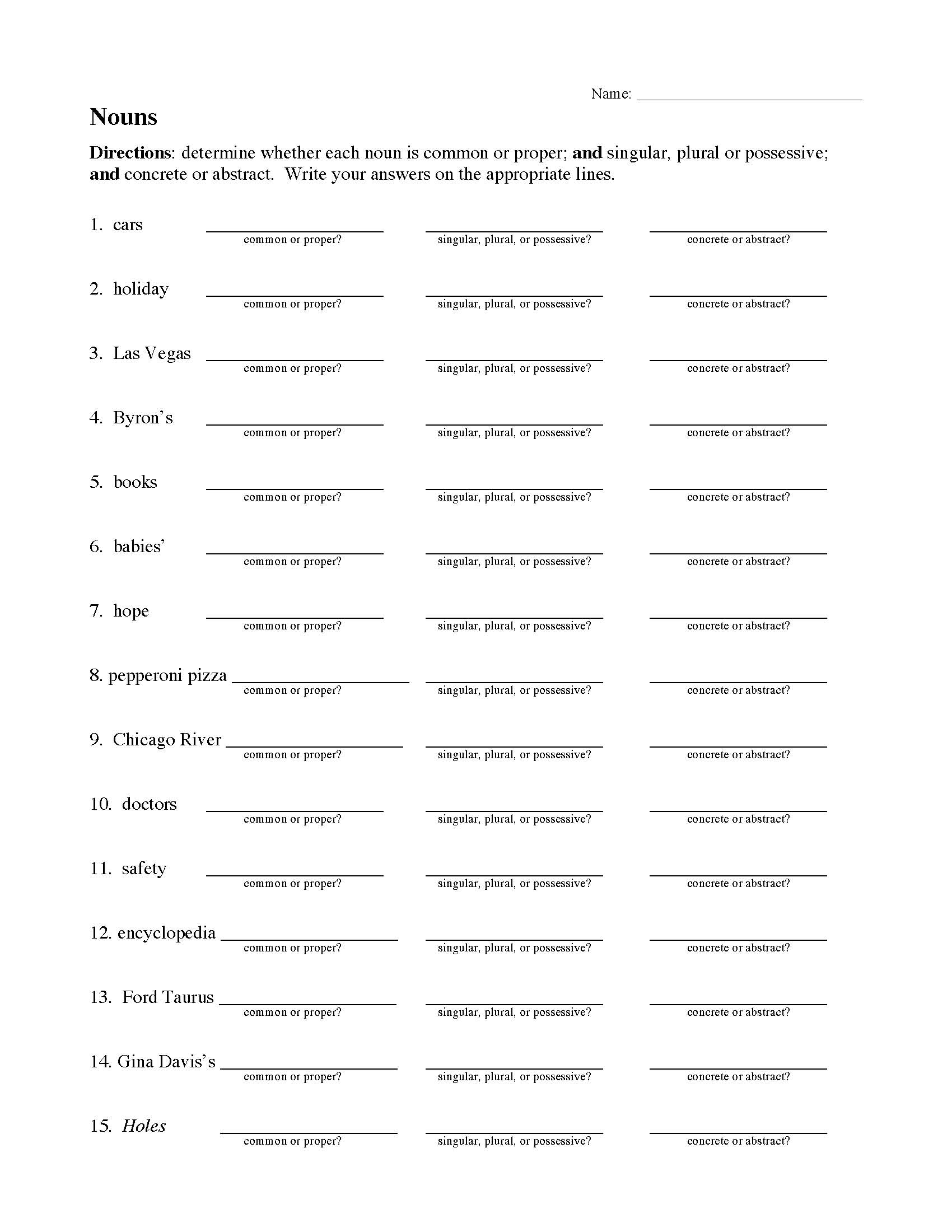 Noun Worksheets Lessons And Tests Parts Of Speech Activities
