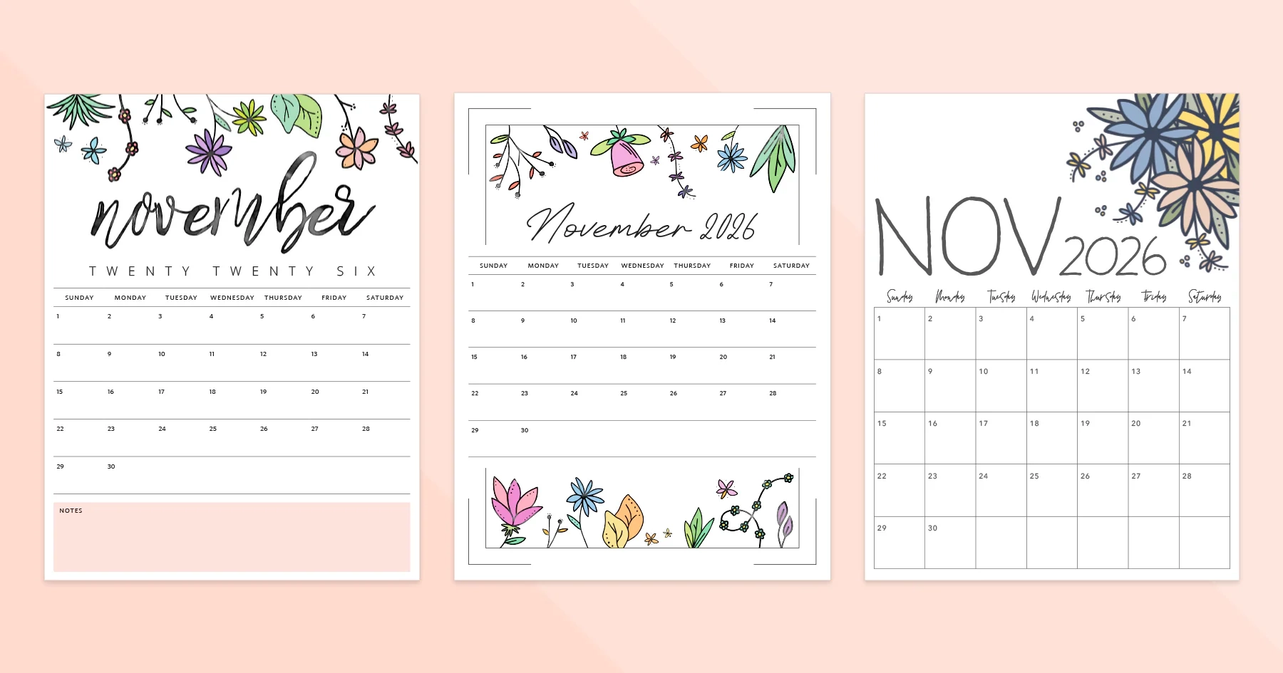 November 2026 Calendar Printable PDF Templates