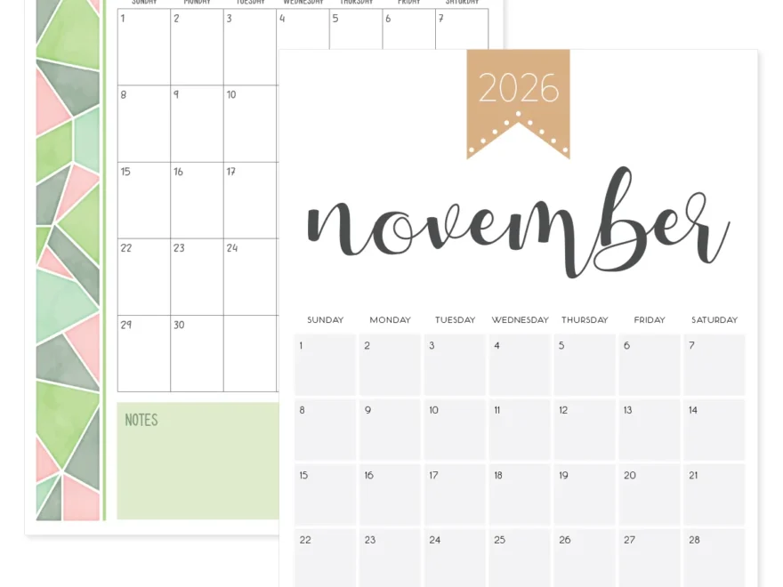 November 2026 Calendar Printable PDF Templates