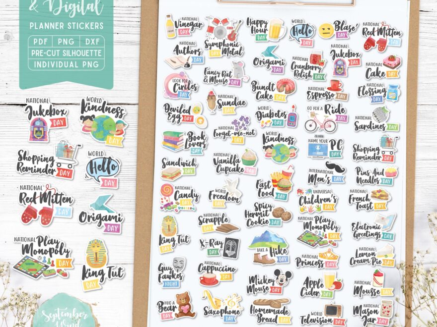 November Wacky Holidays Printable Digital Planner Stickers Pre cropped PNG Printable PDF Silhouette Studio Cricut Individual PNG Etsy