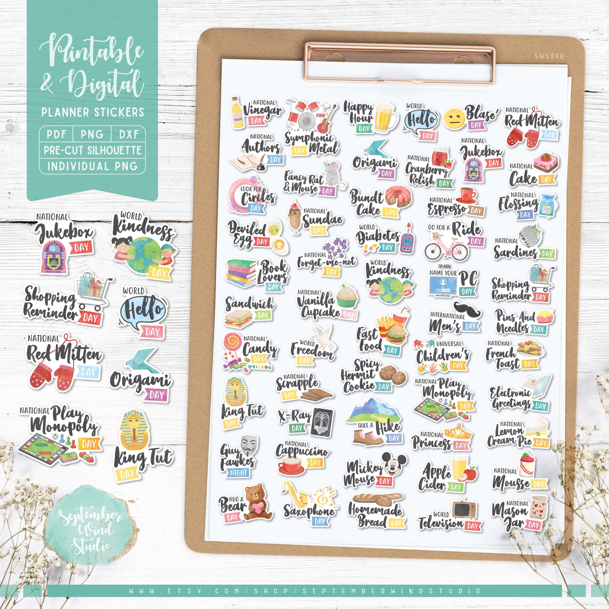 November Wacky Holidays Printable Digital Planner Stickers Pre cropped PNG Printable PDF Silhouette Studio Cricut Individual PNG Etsy