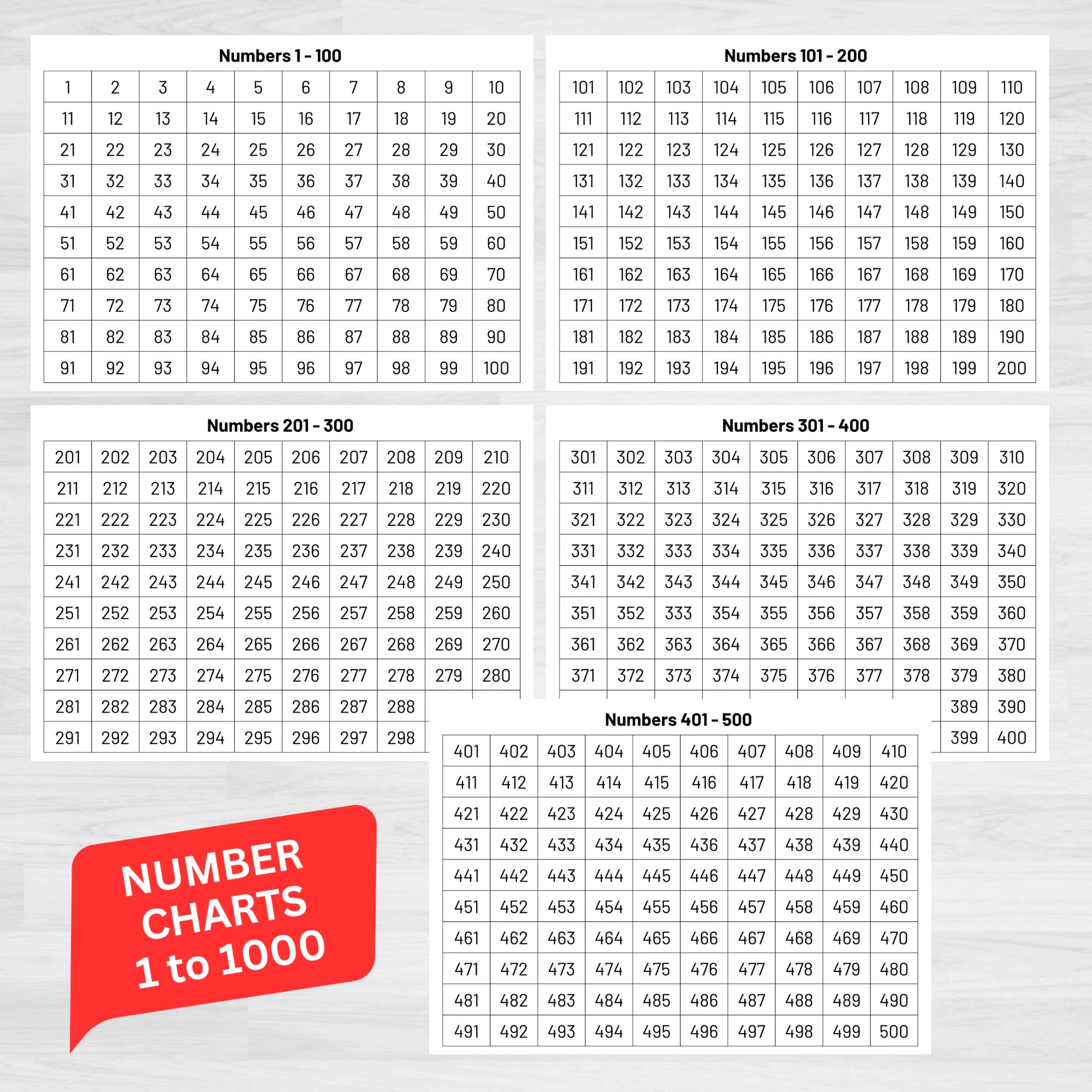Number Chart 1-1000 Printable
