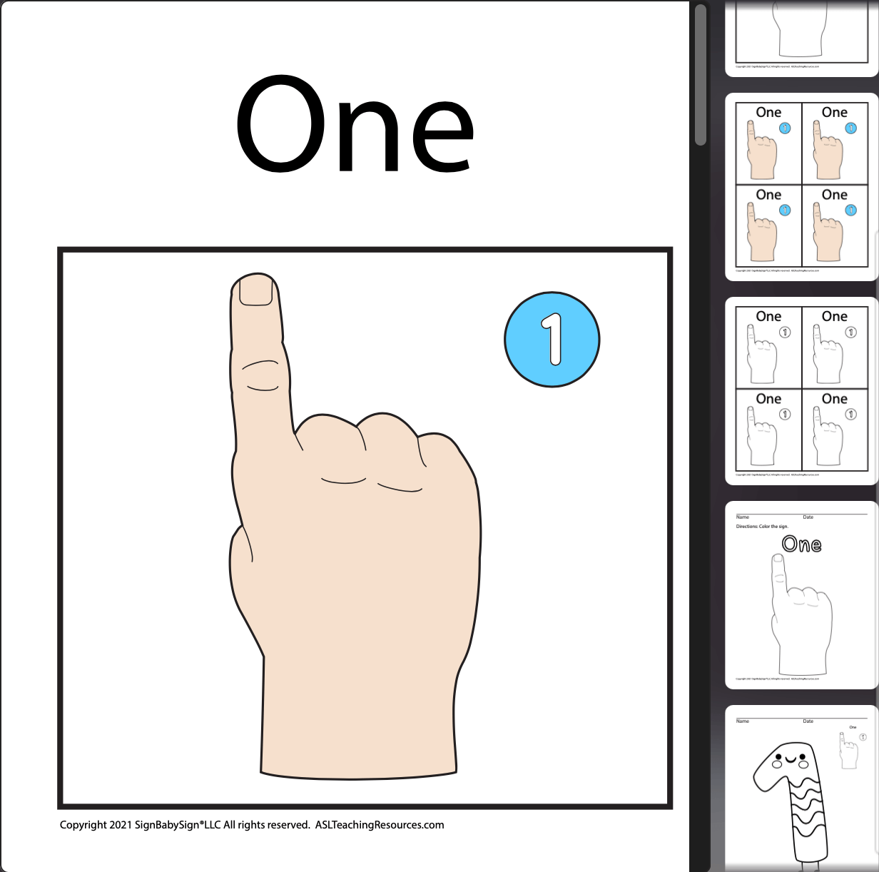Number Coloring Pages amp Wall Charts 1 ASL Teaching Resources