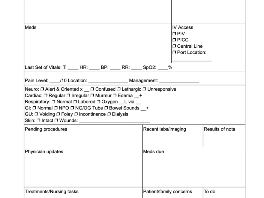 Nursing Report Sheet Template Free Download