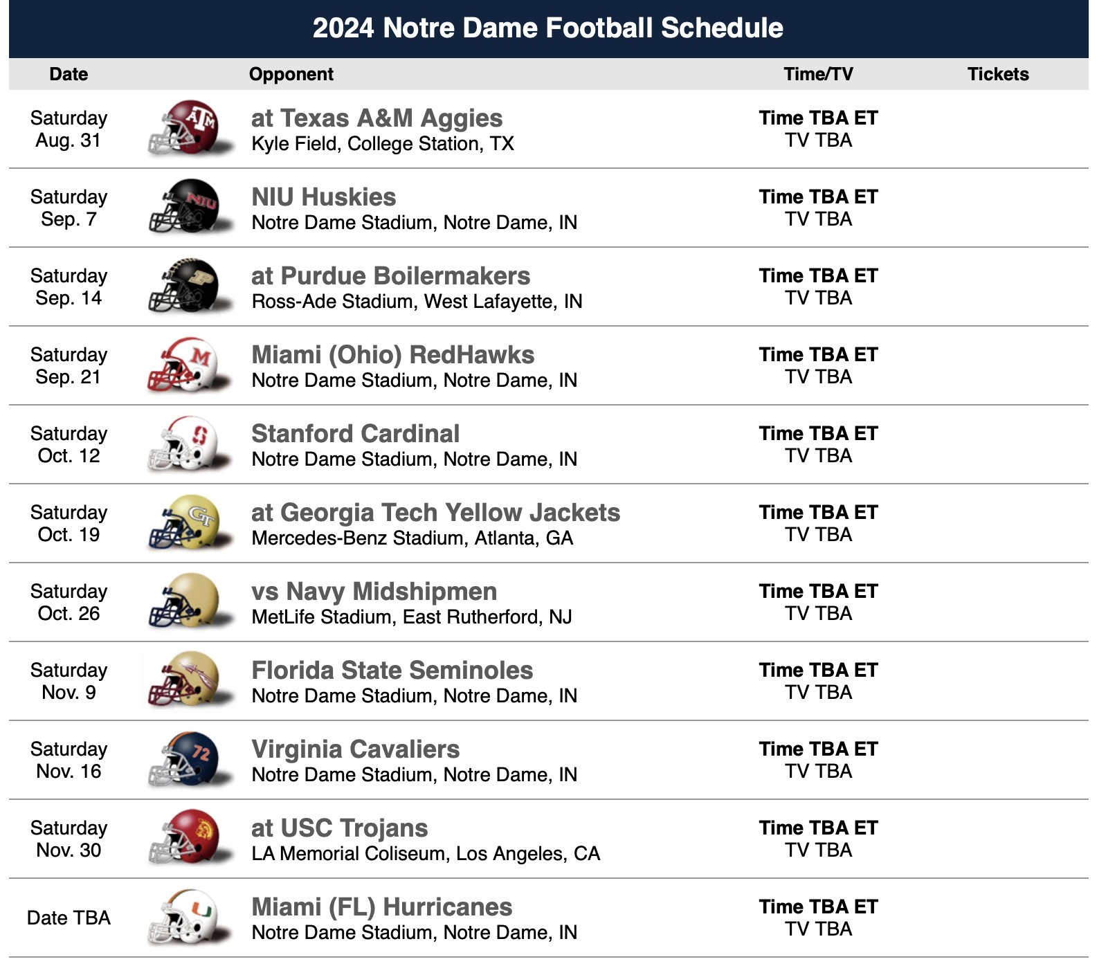 Notre Dame Printable Football Schedule Notre Dame Printable Football Schedule