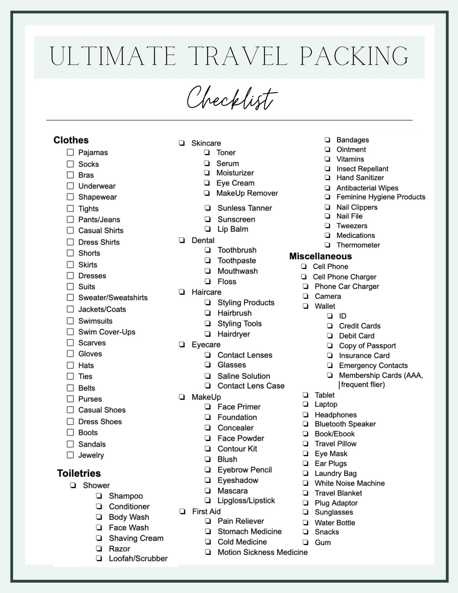 Air Travel Packing Printable List Air Travel Packing Printable List