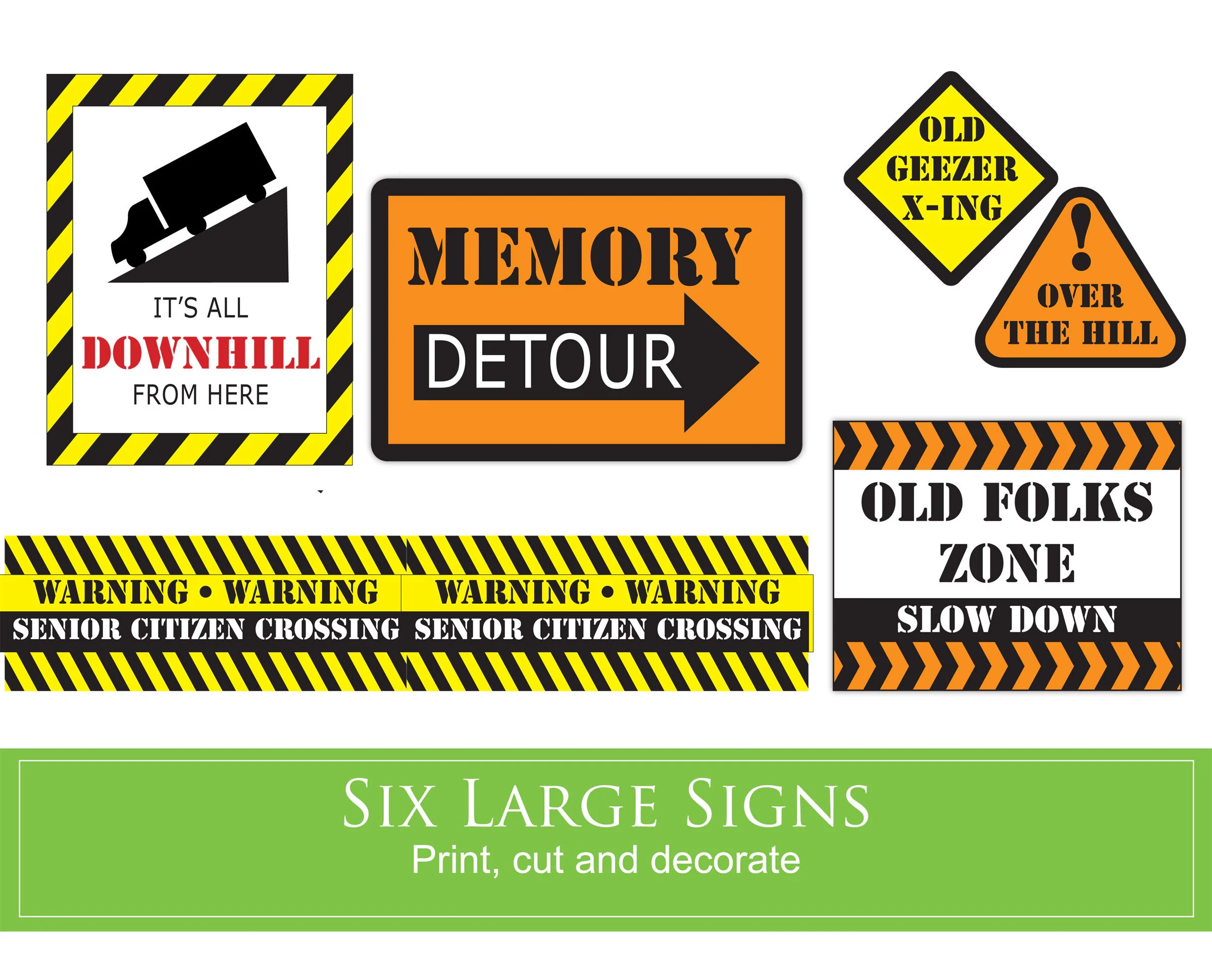 Over The Hill Party Signs Funny Birthday Decorations digital 