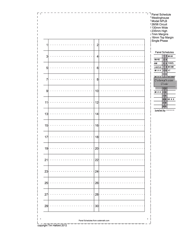 Panel Schedule Template Fill Online Printable Fillable Blank Panel Schedule Template Fill Online Printable Fillable Blank