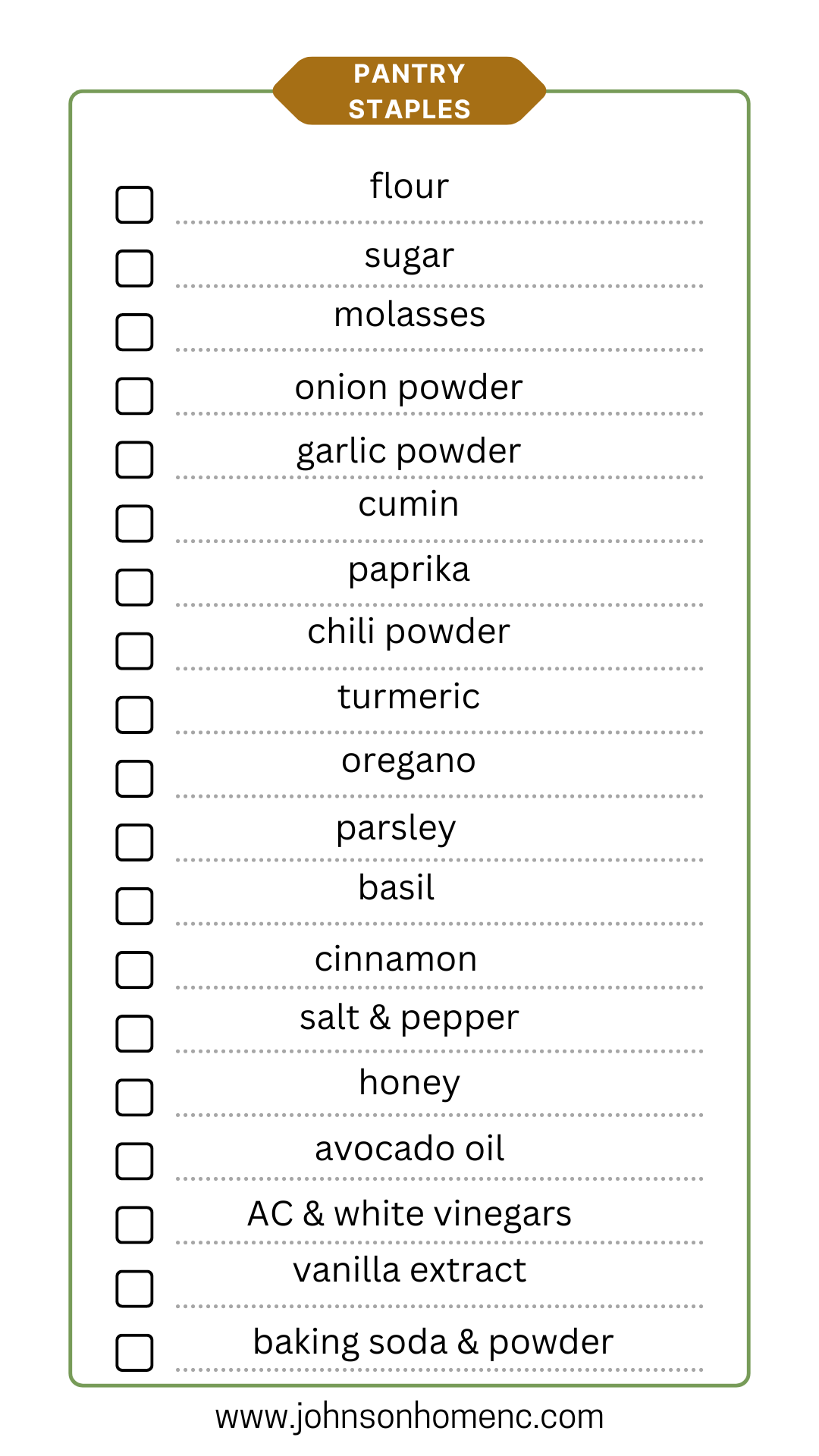 Pantry Items To Use List Printable