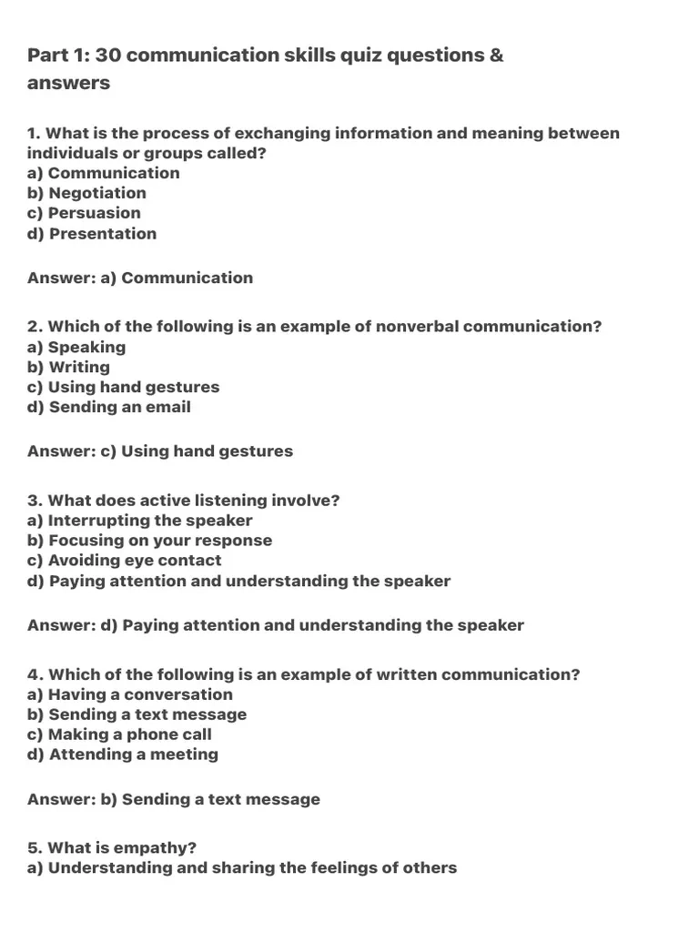 Part 1 30 Communication Skills Quiz Questions amp PDF Part 1 30 Communication Skills Quiz Questions amp PDF