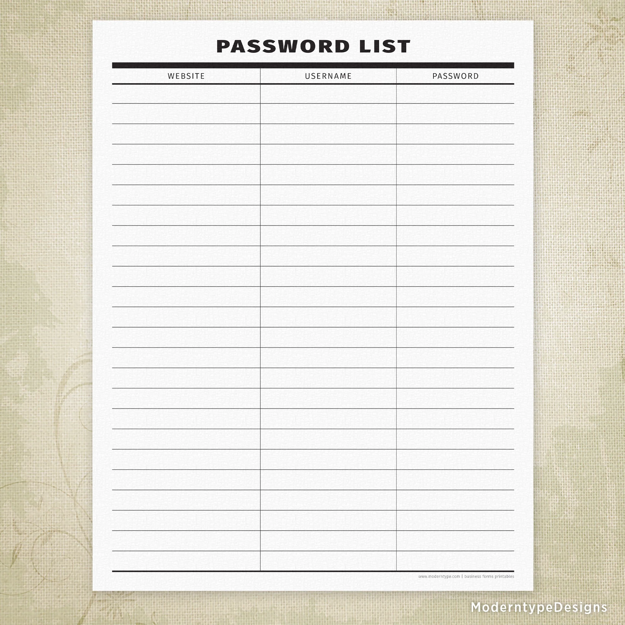 Website Password List Printable Website Password List Printable