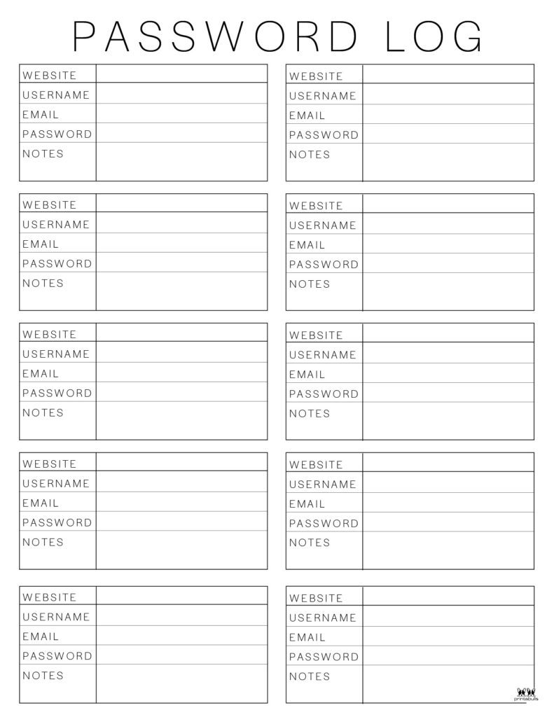 Password Logs amp Trackers 25 FREE Printables Printabulls