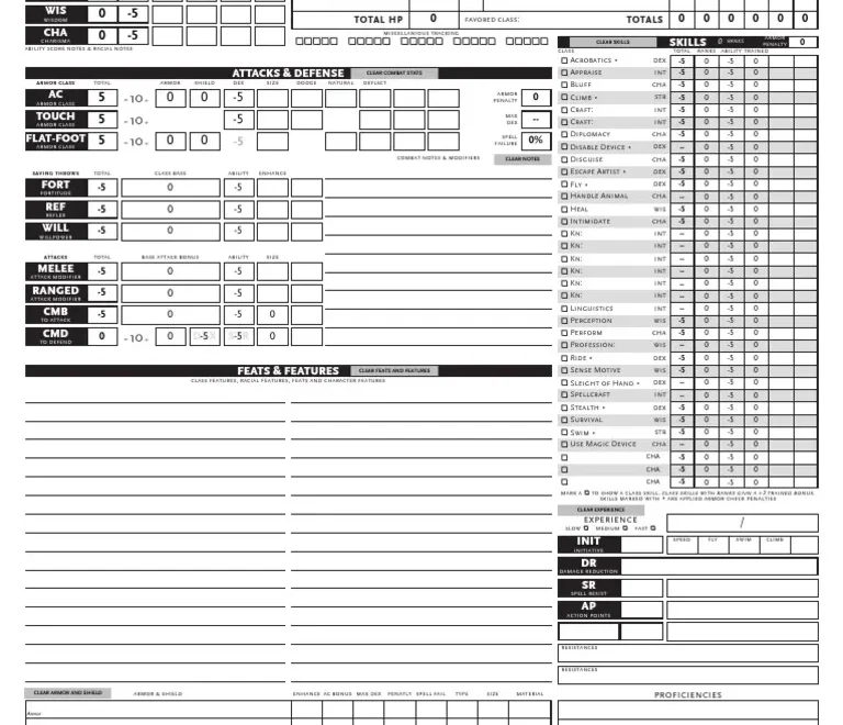 Pathfinder PDF Character Sheet By Neceros PDF Tabletop Games