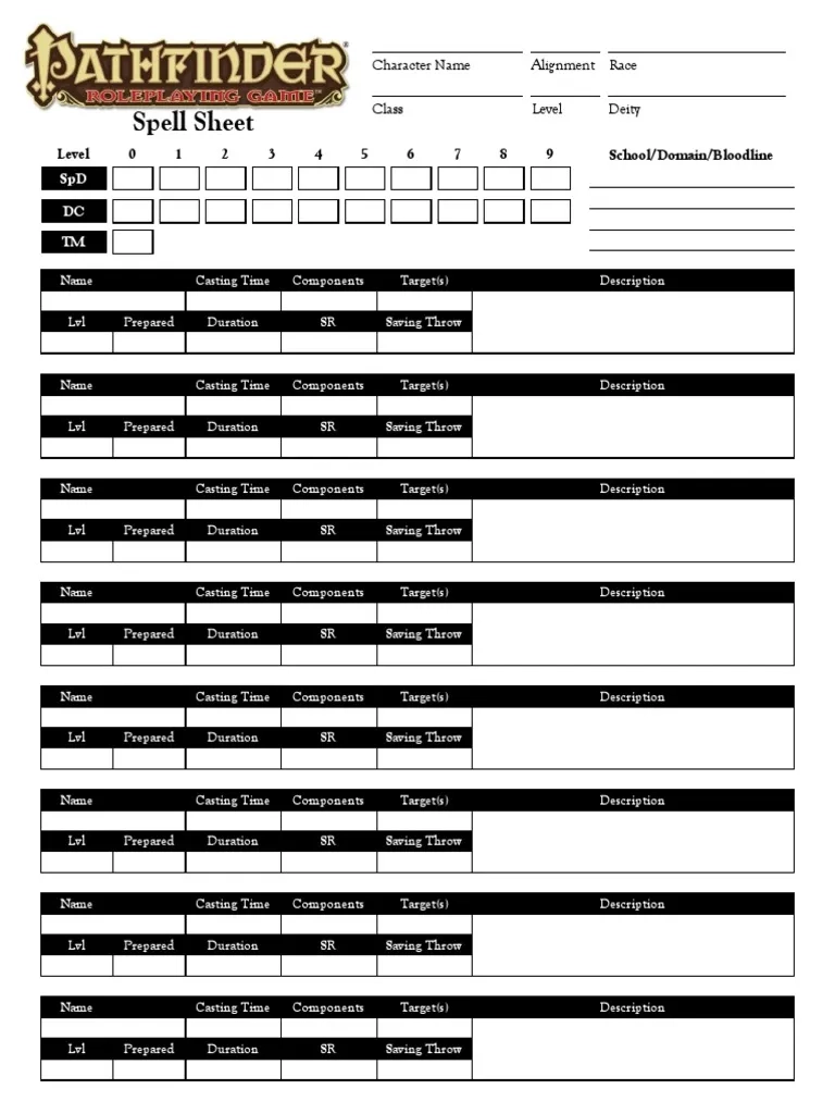 Pathfinder Spell Sheet PDF Computers Pathfinder Spell Sheet PDF Computers