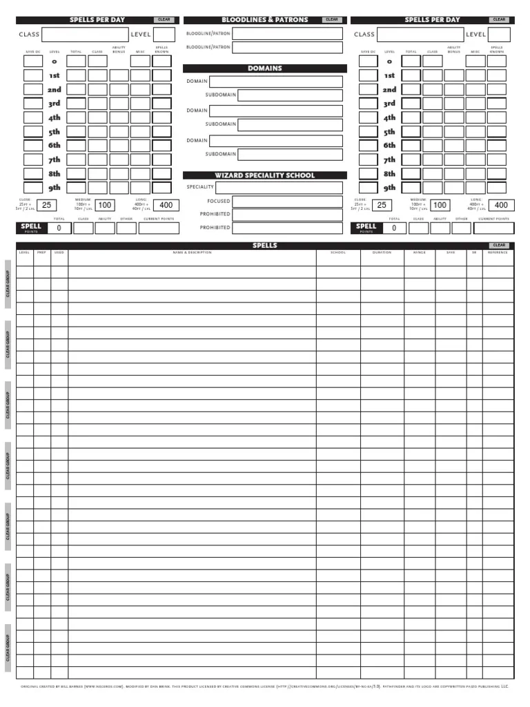 Neceros Pathfinder Character Sheet Printable
