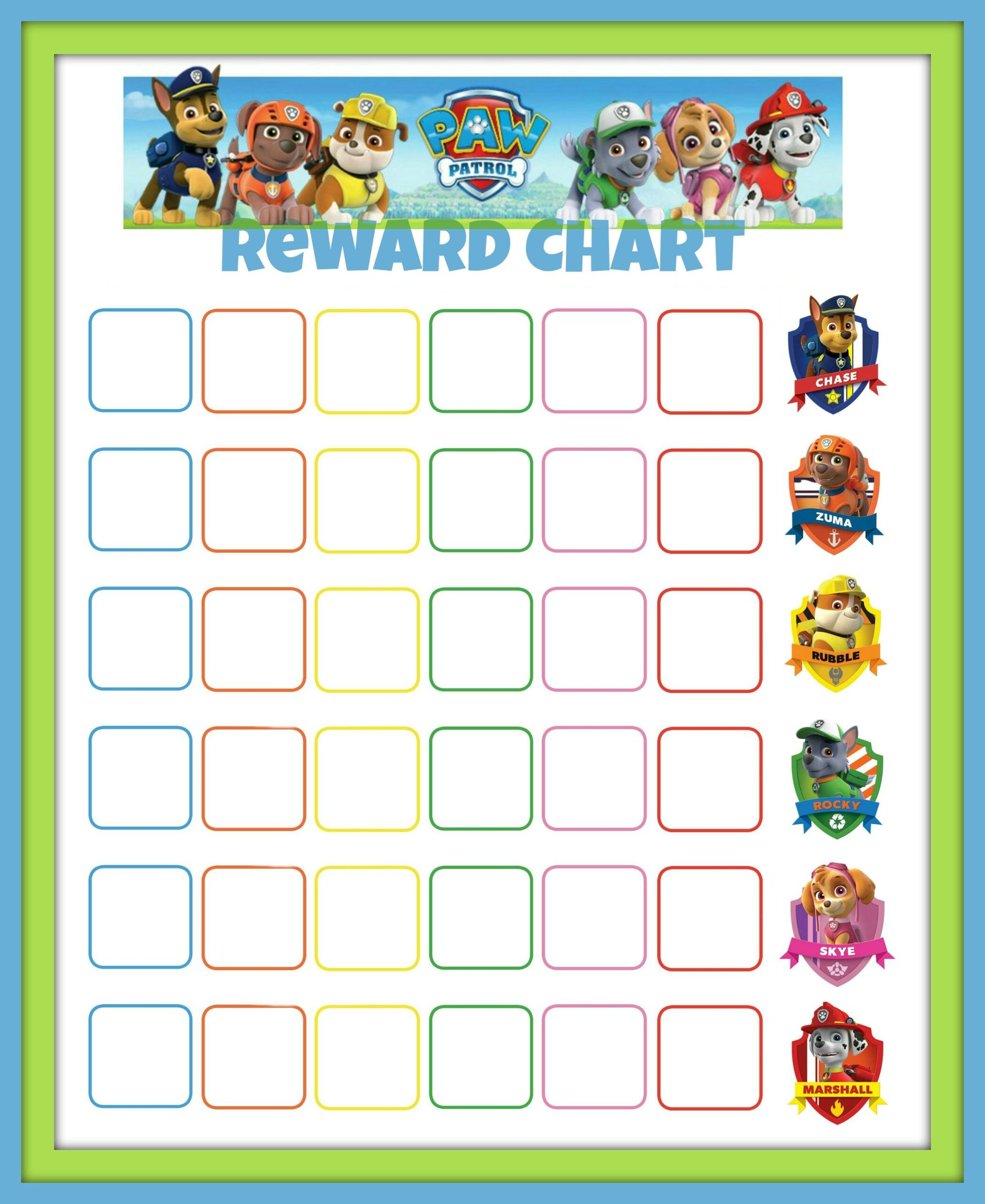 Printable Potty Chart Paw Patrol