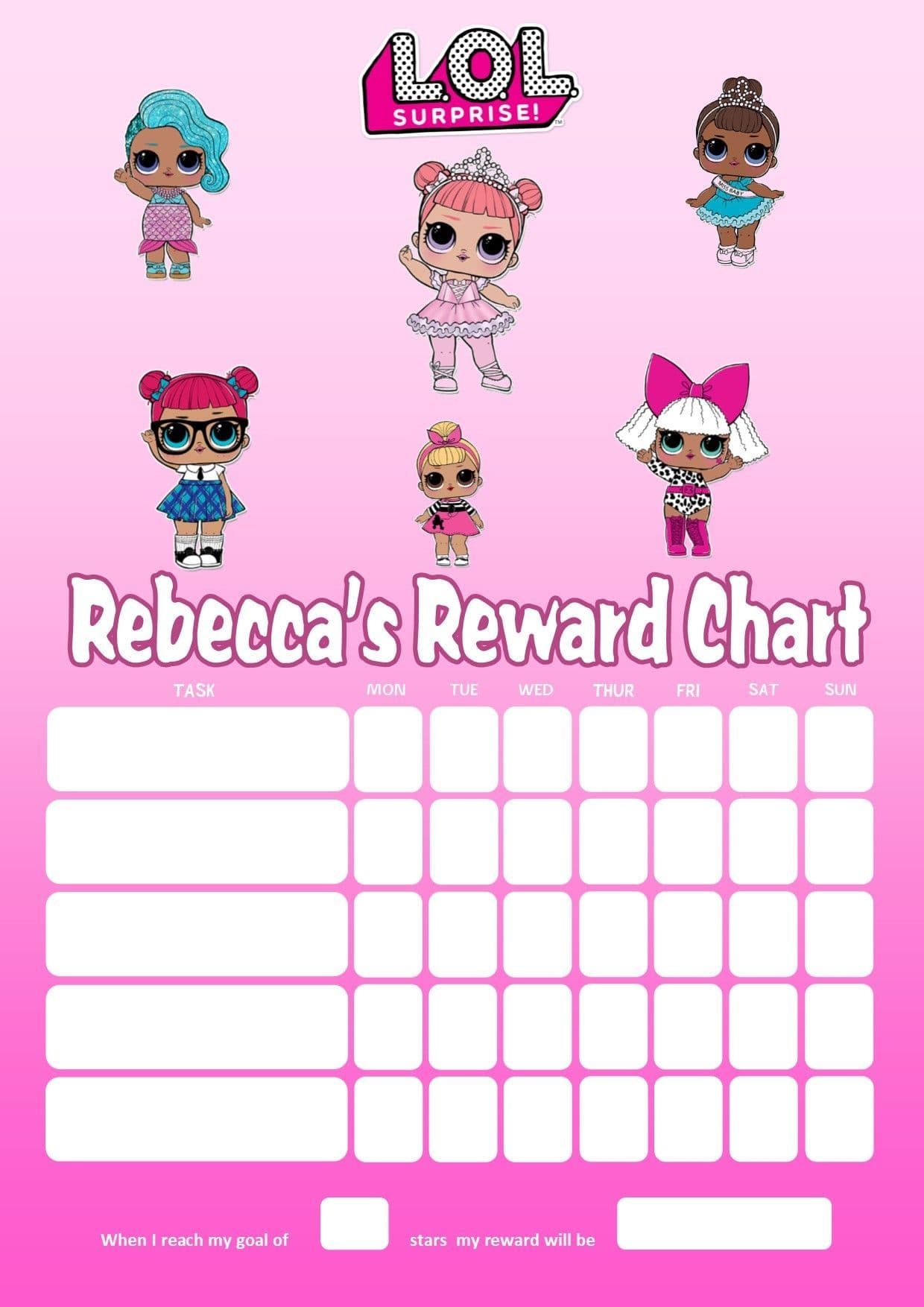Personalised LOL Dolls Reward Chart adding Photo Option Available 