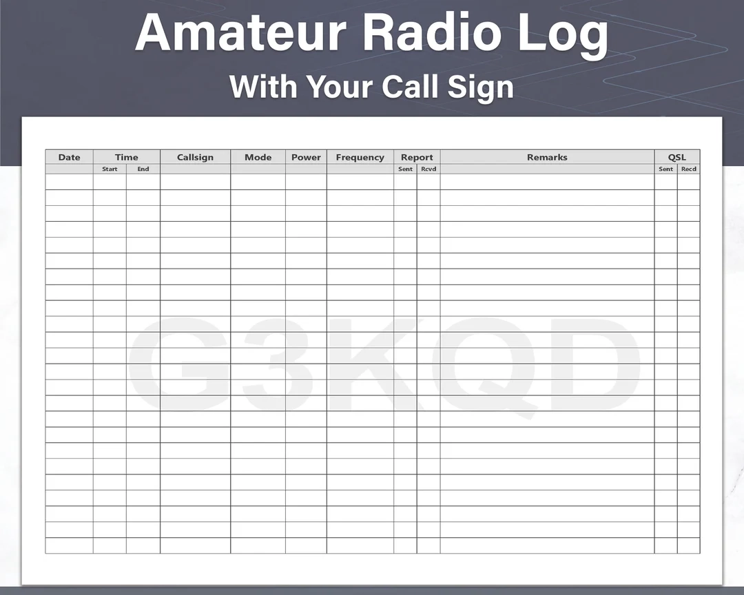 Personalized Ham Radio Log Sheet With Your Amateur Radio Call Sign 