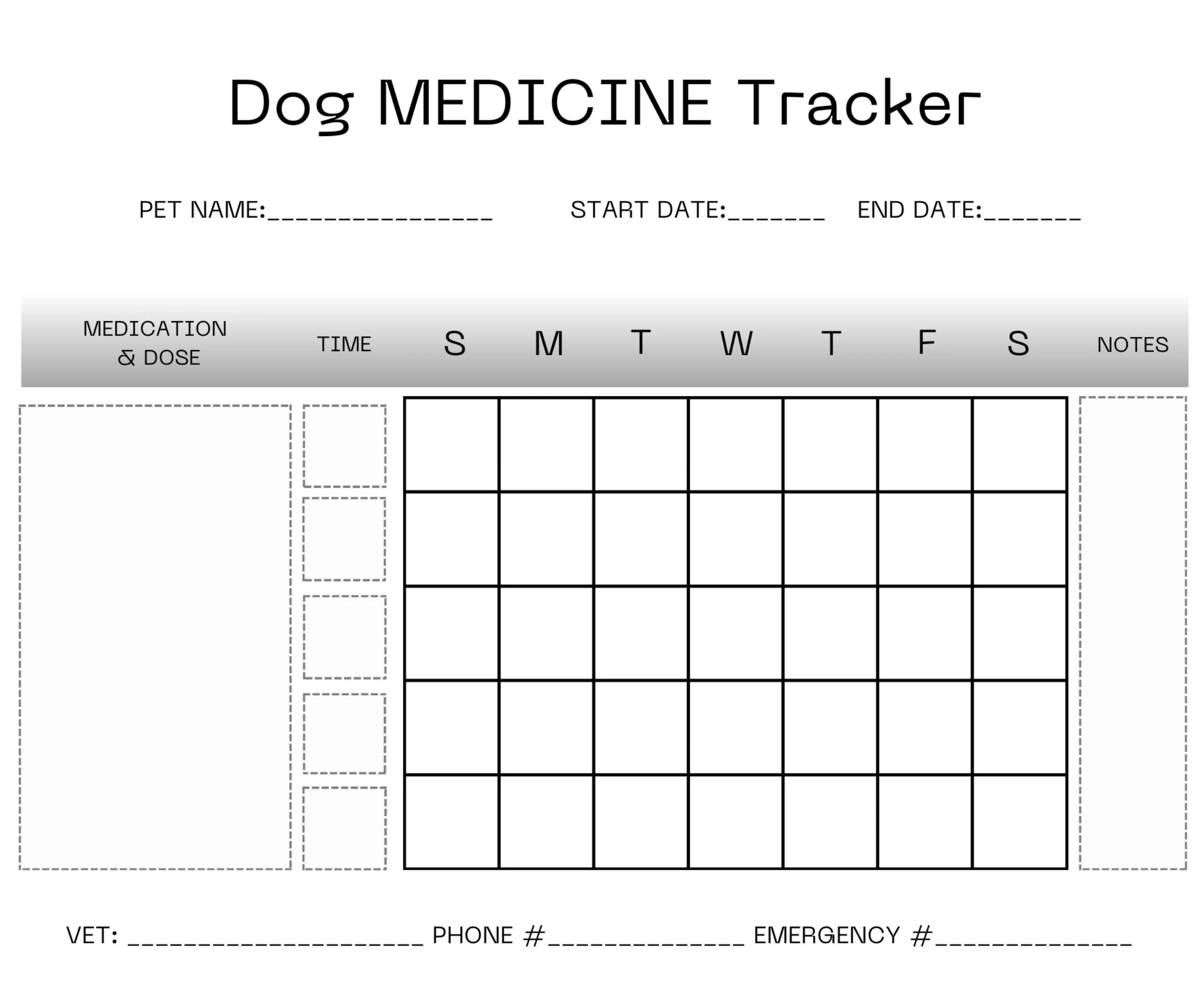 Printable Medicine Chart For Dogs