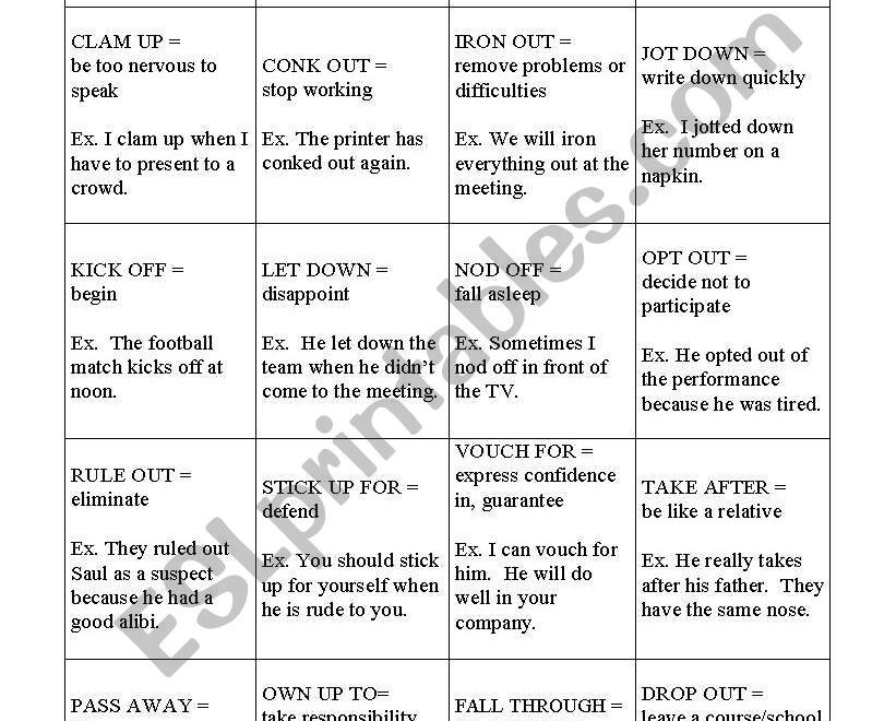 Phrasal Verb Balderdash ESL Worksheet By Martusia5891