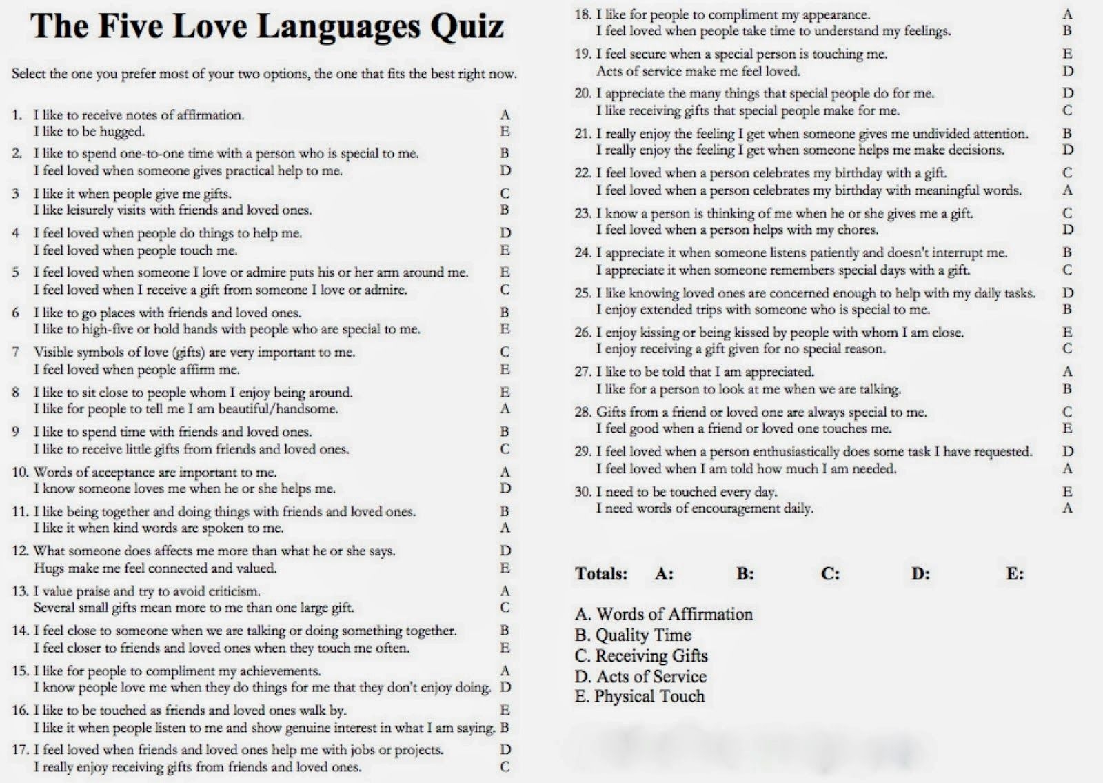 Love Languages At Work Quiz Printable