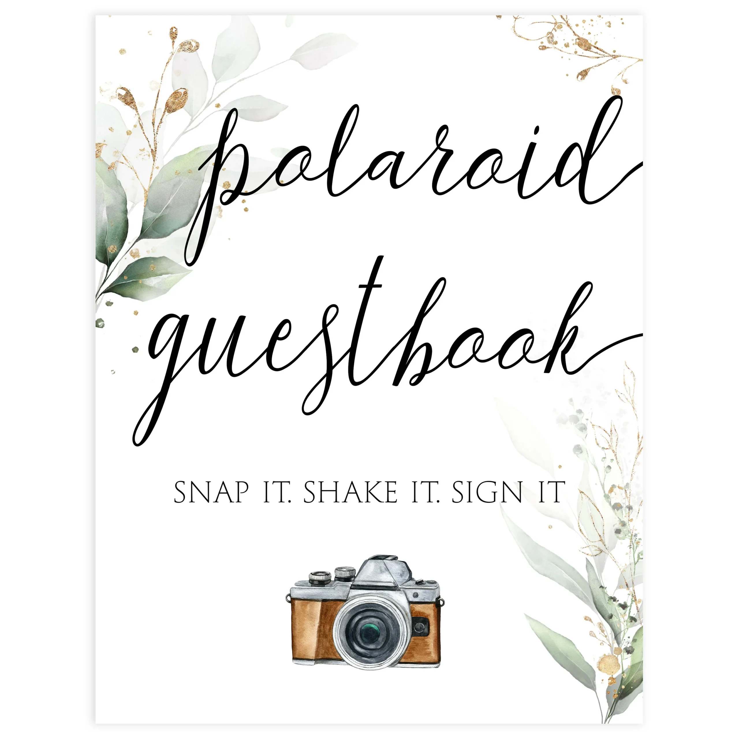 Polaroid Guestbook Table Sign Printable Gold Leaf Bridal Games Polaroid Guestbook Table Sign Printable Gold Leaf Bridal Games