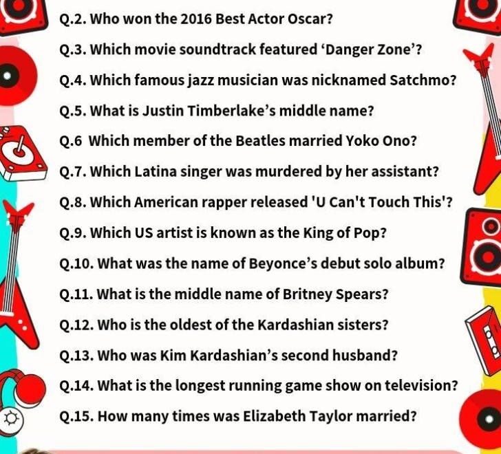 Pop Culture Trivia Questions amp Answers