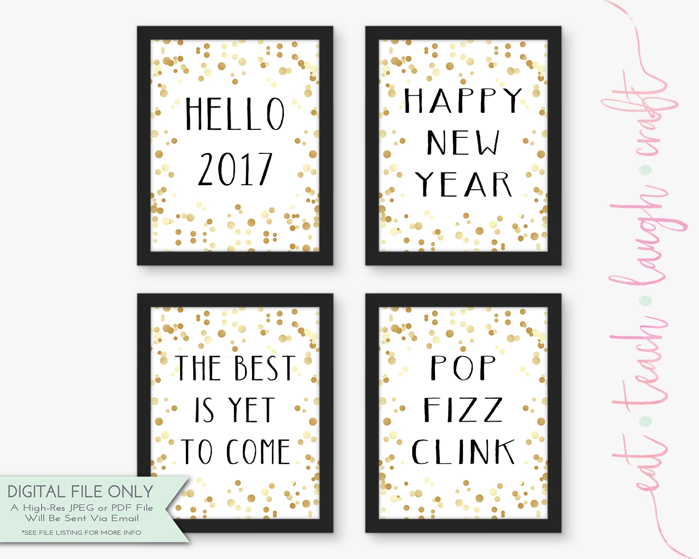 Pop Fizz Clink NYE Party Print Black amp Gold 8x10 Eat Teach 