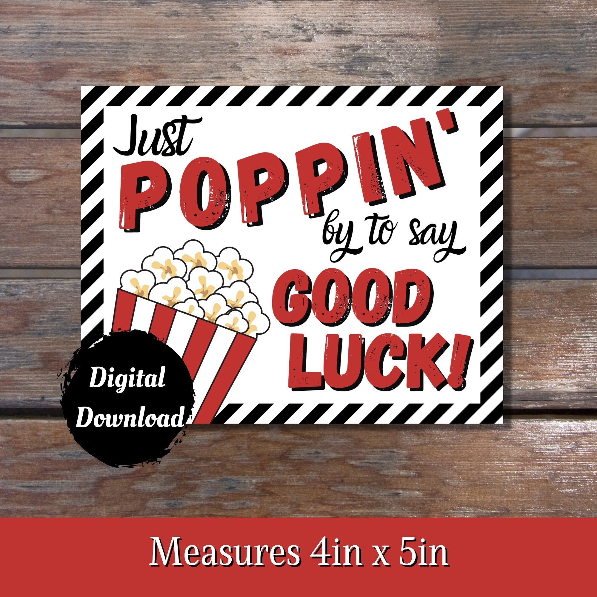 Popcorn Good Luck Gift Tag Printable Wishing Tag digital 