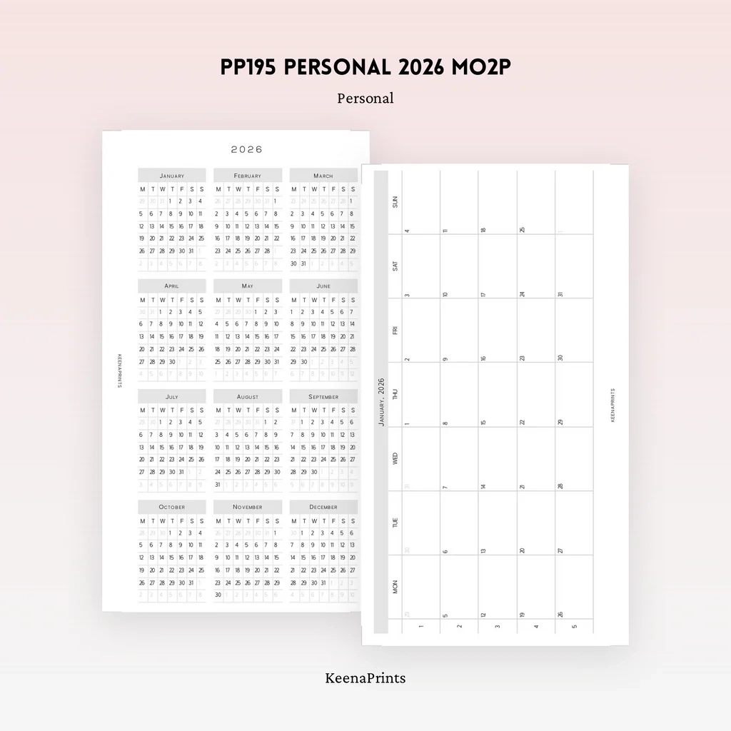 PP195 2026 MONTHLY WEEKLY AND DAILY TRACKER PLANNER PRINTABLE INSERT