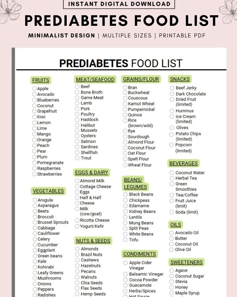 Printable List Of Foods For Prediabetes