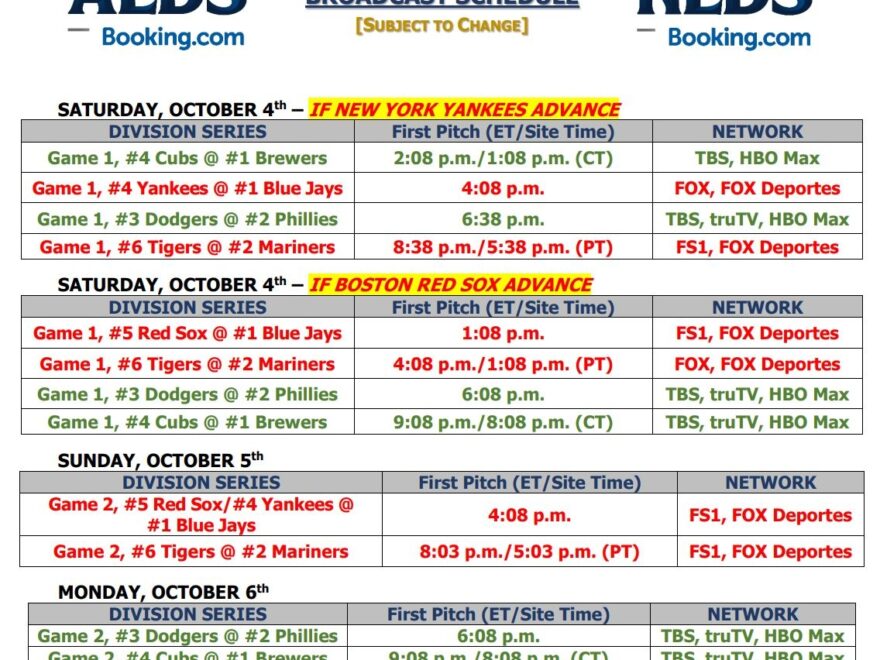 Press Release BROADCAST SCHEDULE UPDATED THROUGH MONDAY FOR 2025