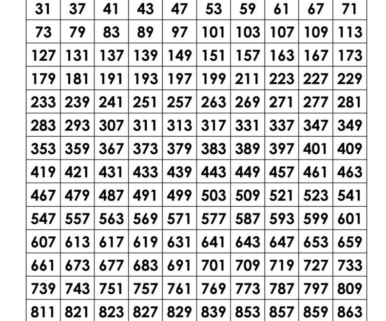 Prime Numbers Chart 1 1000 FREE PDF