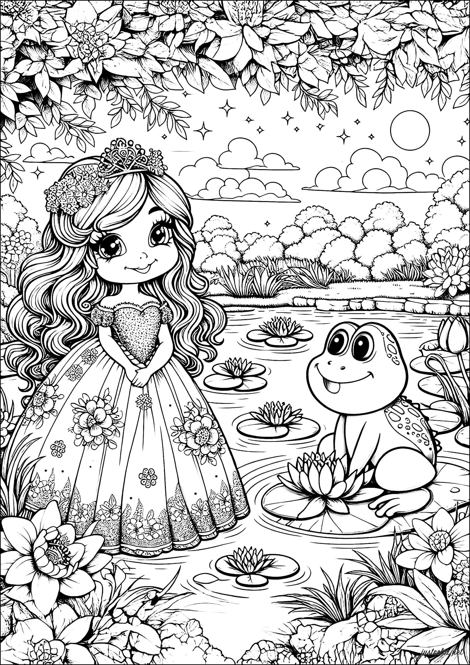 Princess And Frog At The Water s Edge Princess Coloring Pages Princess And Frog At The Water s Edge Princess Coloring Pages