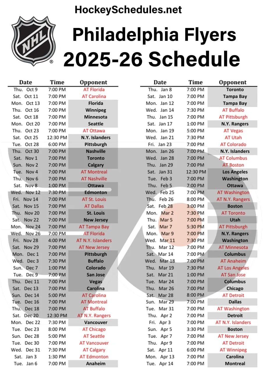 Flyers Schedule 2025-26 Printable Flyers Schedule 2025-26 Printable