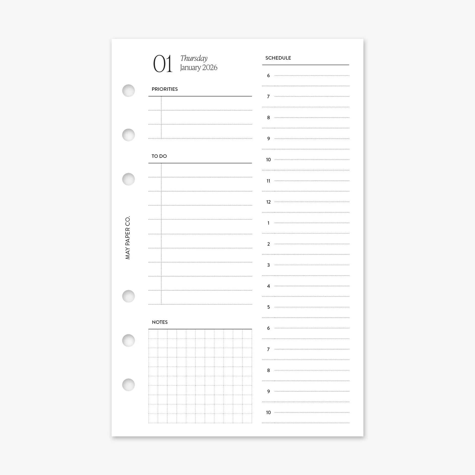 PRINTABLE 2026 DO1P Daily With Half Hourly Schedule Inserts MAY PAPER CO 
