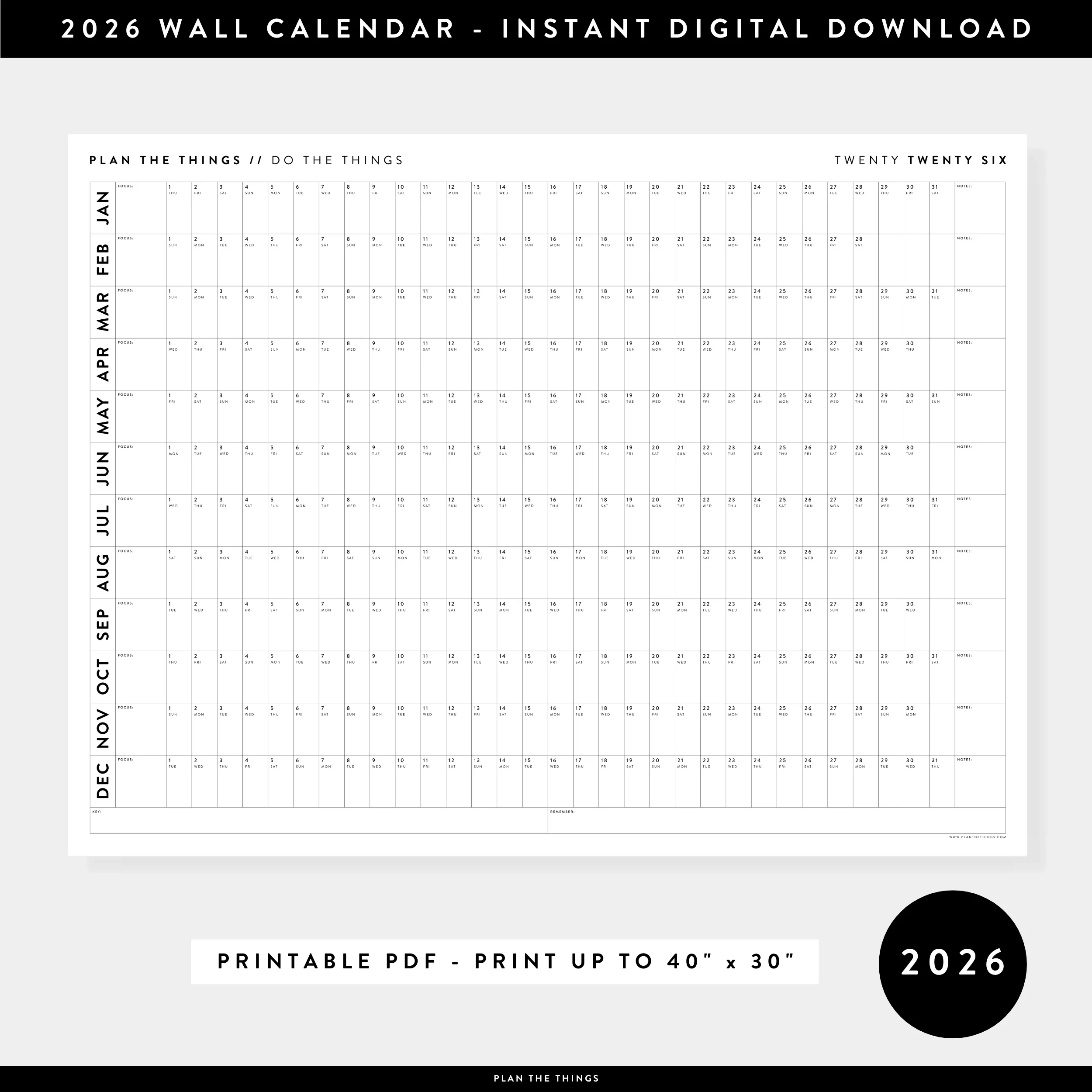 PRINTABLE 2026 HORIZONTAL WALL CALENDAR MINIMAL INSTANT PRINTABLE 2026 HORIZONTAL WALL CALENDAR MINIMAL INSTANT