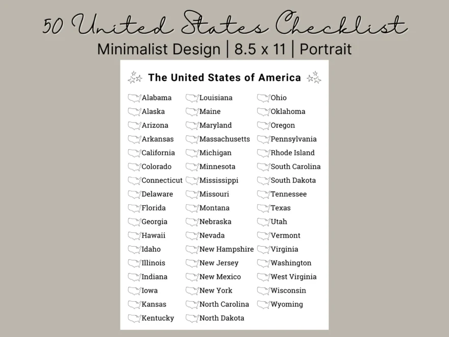 Printable 50 Staaten Checkliste Bucket List 50 Staaten