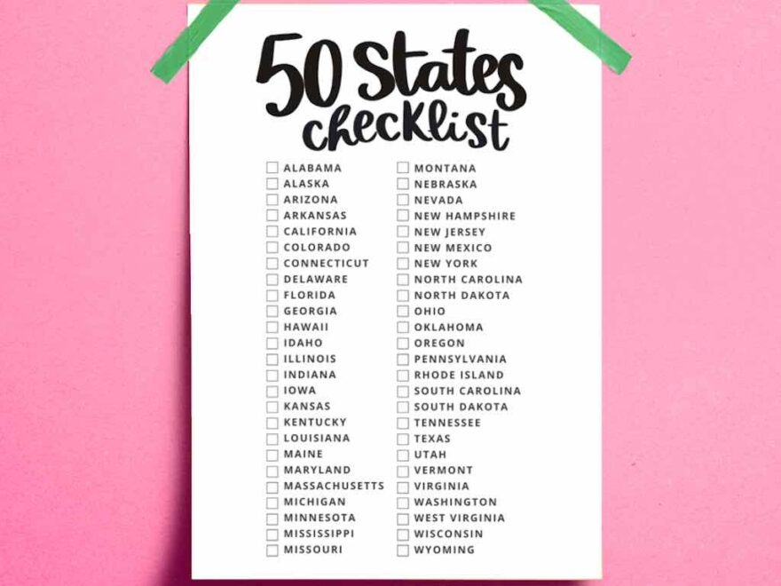 Printable 50 States Checklist Smiling Colors