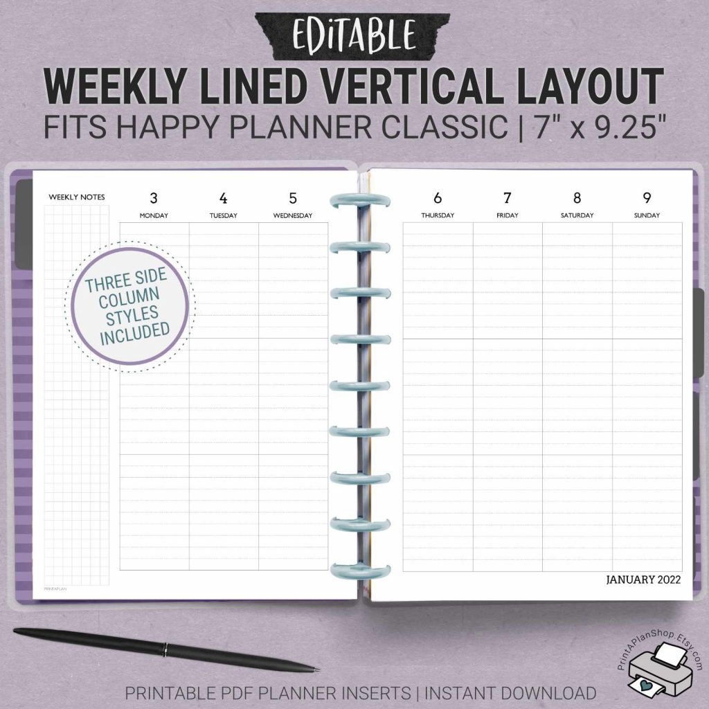 Printable And Editable Classic Happy Planner Insert Vertical Printable And Editable Classic Happy Planner Insert Vertical