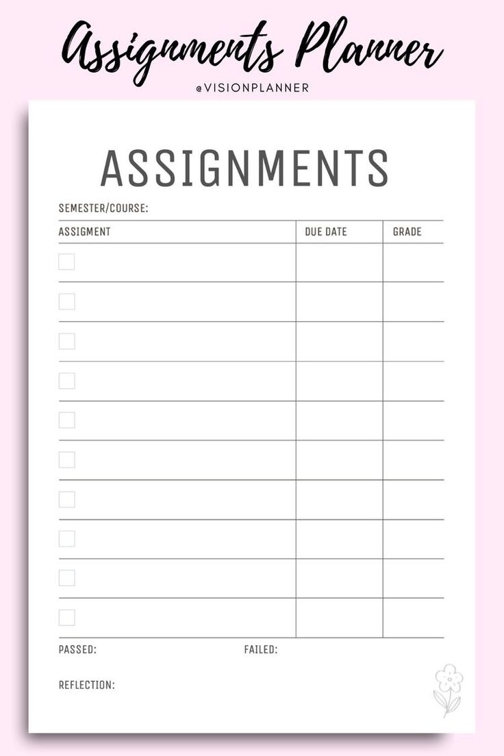Semester Assignments Planner Printable Semester Assignments Planner Printable