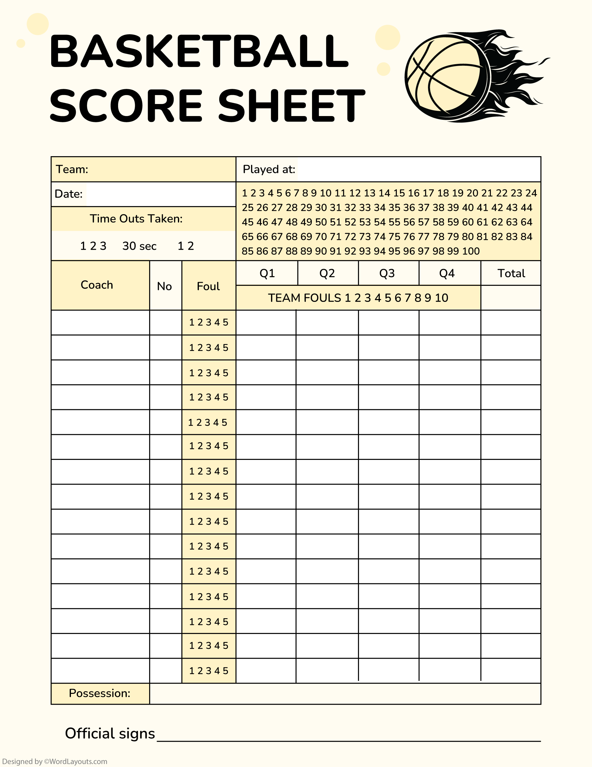 Printable Basketball Stat Sheet Template