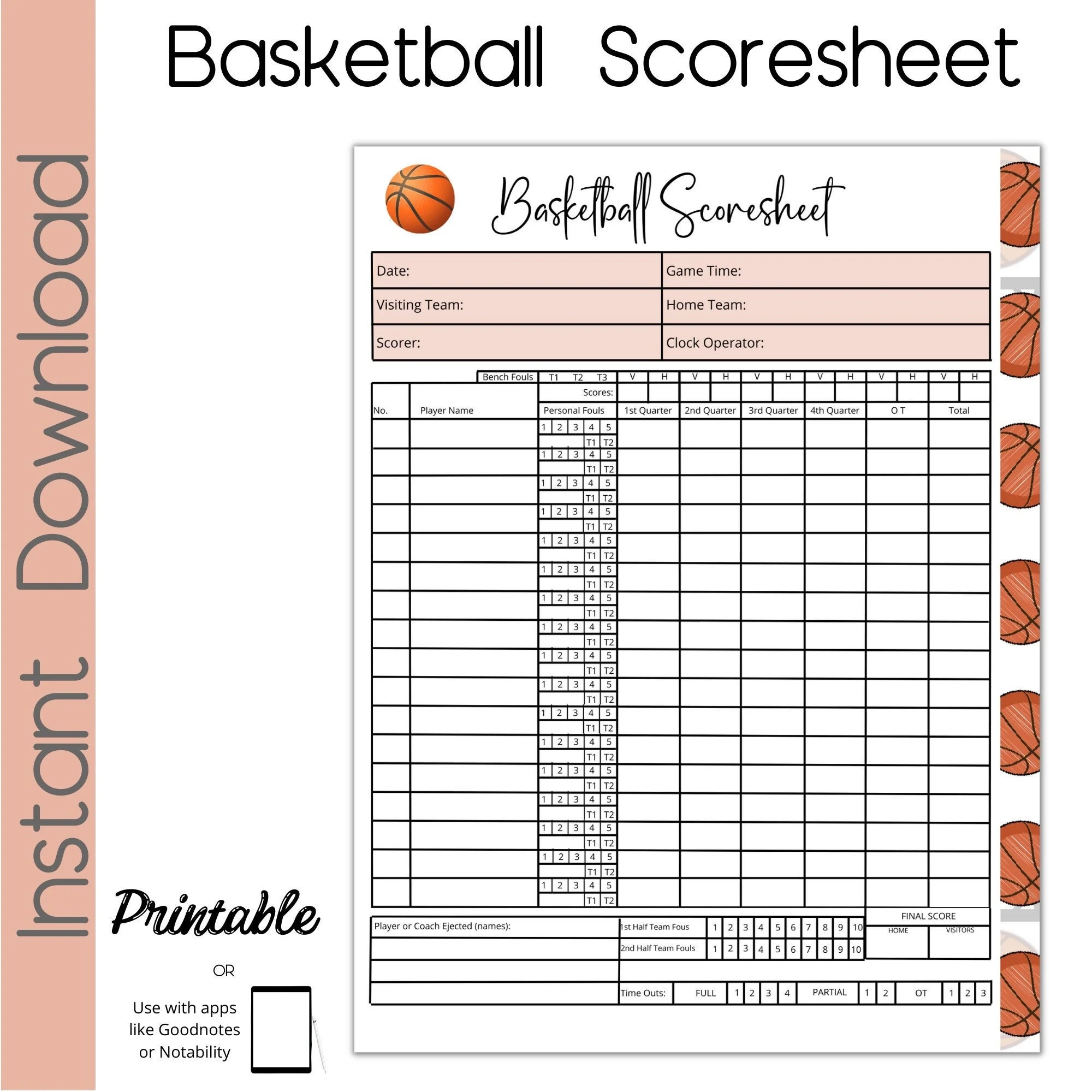 Printable Score Sheet For Youth Basketball