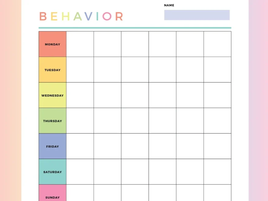 Printable Behaviour Chart For Kids Instant Download PDF A4 And